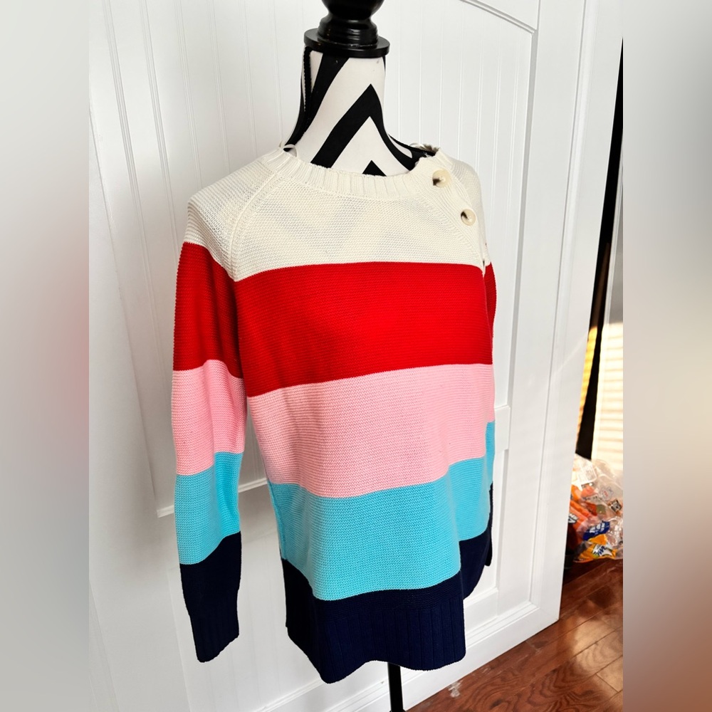 St. John's Bay Red Pink Blue Navy Cream Striped Crewneck Sweater
